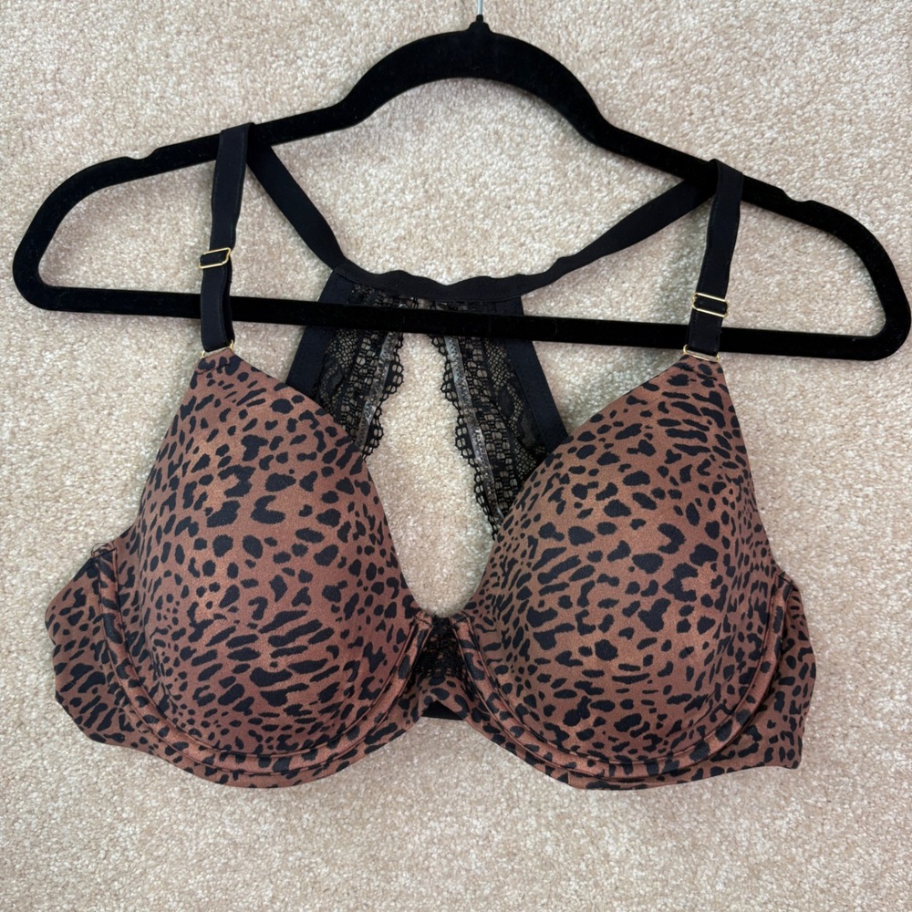 SOMA Bra Women 36D Brown Leopard Embraceable Lace Racerback Underwire